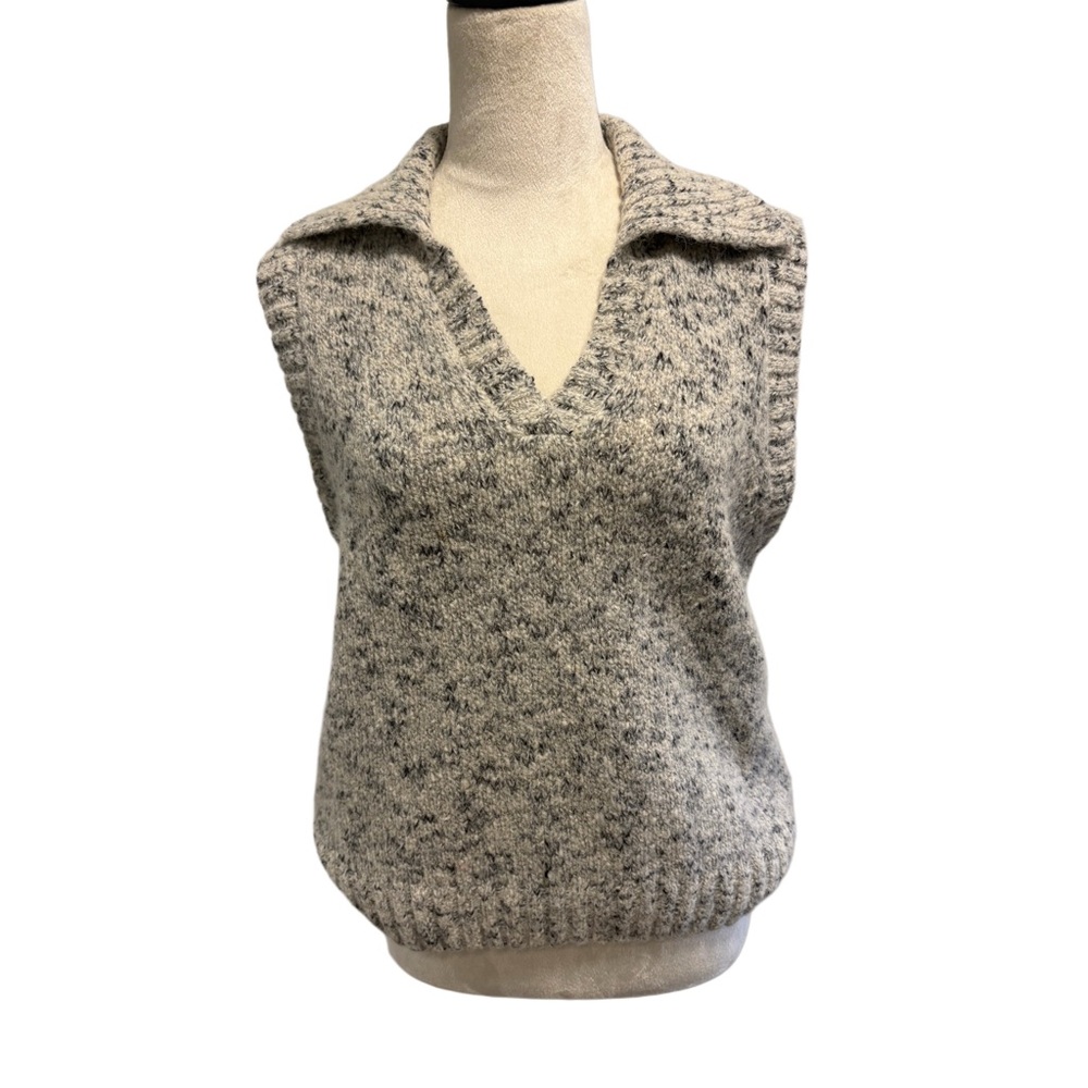 Part Two Wool Blend Grey Collar Knit Sweater Vest
